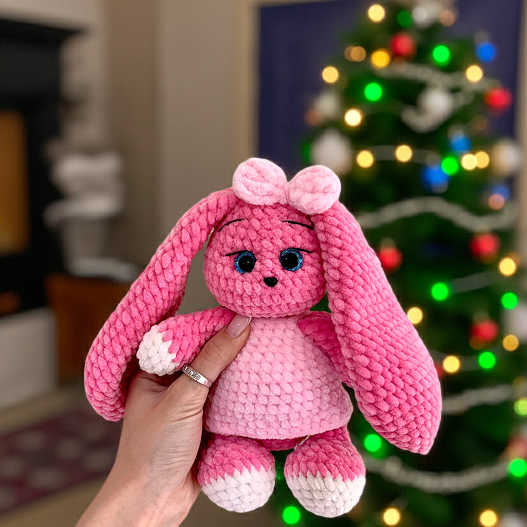 ვარდისფერი ბაჭია კაბით და ბაფთით